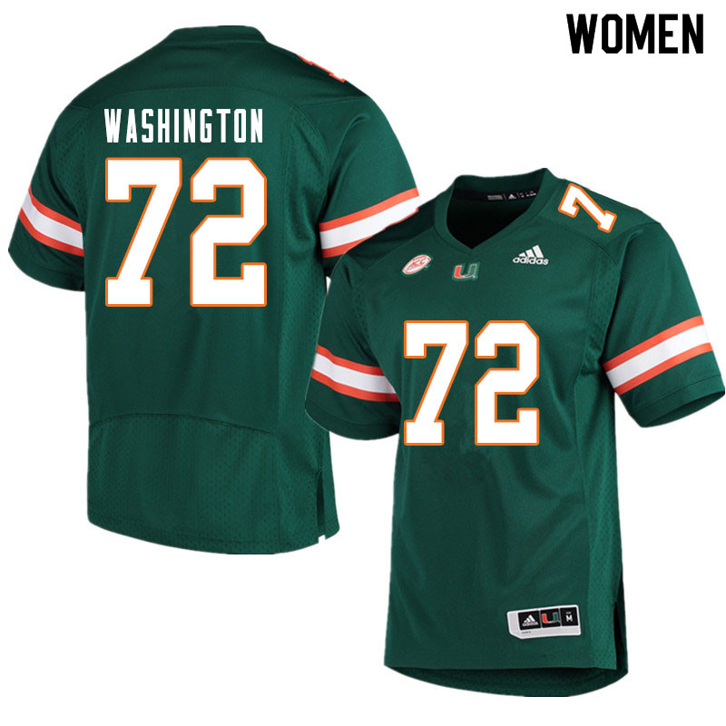 Women #72 Chris Washington Miami Hurricanes College Football Jerseys Sale-Green - Click Image to Close